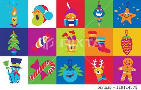 Bright Christmas Icon Block Pattern Bright Christmas Icon Block Pattern 119114379