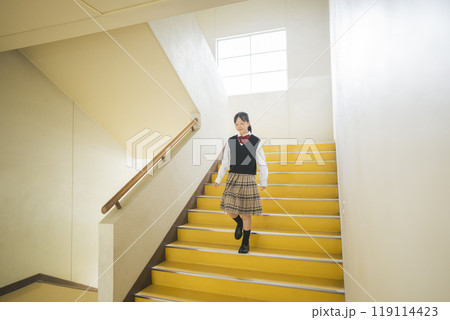 学校の階段を下る女子生徒 119114423