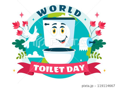 World Toilet Day Vector Illustration on November 19, featuring Earth and Bathroom Hygiene Equipment for Awareness in a Flat Style Cartoon Background 119114667