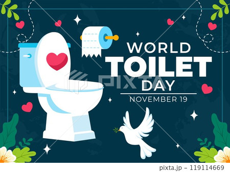 World Toilet Day Vector Illustration on November 19, featuring Earth and Bathroom Hygiene Equipment for Awareness in a Flat Style Cartoon Background 119114669