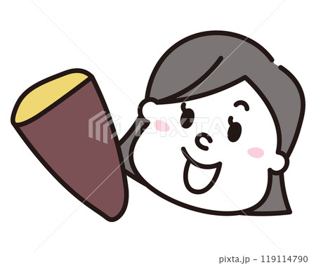 さつまいもの断面と笑顔の日本人の女の子の秋のイメージイラスト素材 119114790