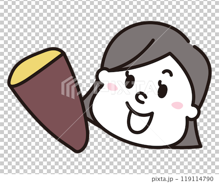 紅薯橫截面和微笑的日本女孩的秋季圖像插圖素材 119114790