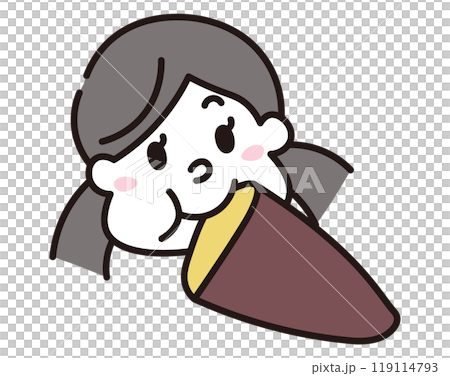 微笑的日本女孩吃地瓜的秋季形象插畫素材 119114793