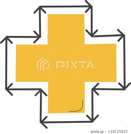 Simple learning to draw a yellow cross. 119115072