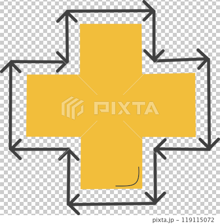 Simple learning to draw a yellow cross. 119115072