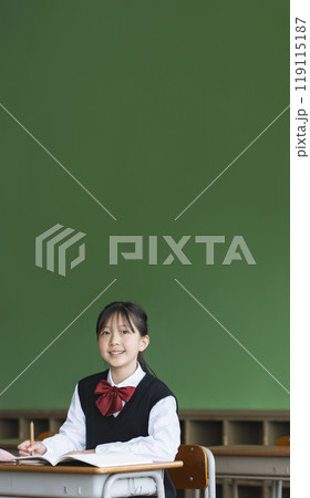 学校で勉強する日本人の女子中学生 学校で勉強する日本人の女子中学生 119115187