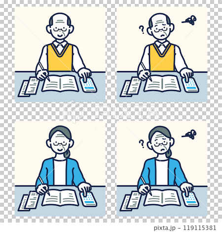 People who write a household account book - elder man and elder woman 119115381