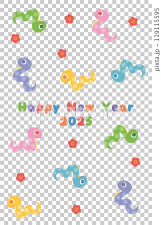 カラフルなヘビの年賀状素材 119115595