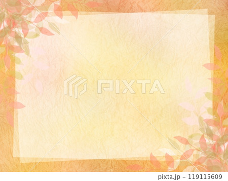 秋にぴったりな紅葉とオレンジの和紙のフレーム背景イラスト 119115609