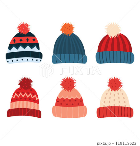 Collection of Cute Warm Winter Knitted Wool Hat with Pom Pom Ball 119115622