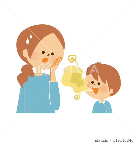 子供の口臭に気づくお母さん かわいいイラスト素材 子供の口臭に気づくお母さん かわいいイラスト素材 119116246