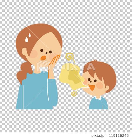 子供の口臭に気づくお母さん かわいいイラスト素材 子供の口臭に気づくお母さん かわいいイラスト素材 119116246