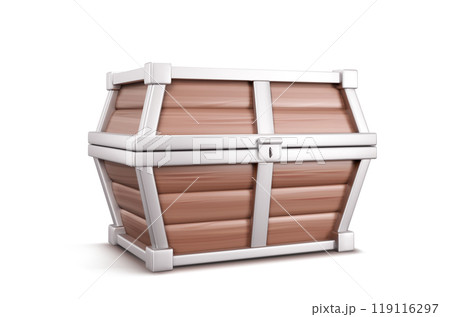 3d treasure chest. Wood realistic pirate box icon 119116297