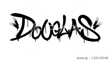 Sprayed Douglas name with overspray in black over white. Vector illustration. Sprayed Douglas name with overspray in black over white. Vector illustration. 119116540