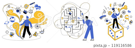 Modern product vector illustration. Professionalism is guardian angel ensuring quality modern product production Consumerism experiences revolution fueled by creative fire modern products 119116586