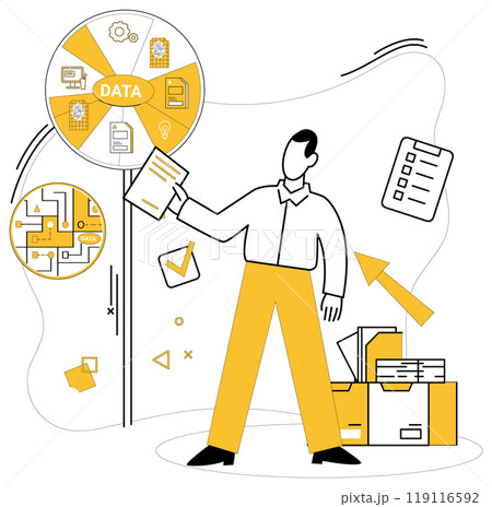 Data science vector illustration. Database management is cornerstone intricate web digital development In landscape information, data science is compass navigating futuristic terrain 119116592