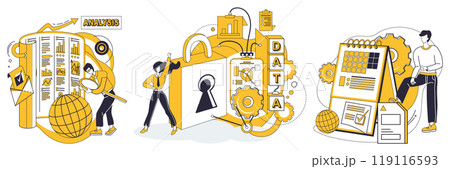 Data integration vector illustration. Information, glue, binds together fragments integrated data seamlessly Database, maestro, conducts symphony integrated information within data integration 119116593