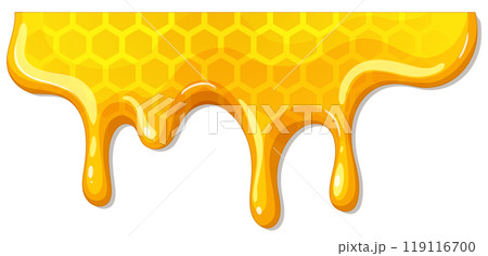 Golden Honey Dripping from Honeycomb 119116700