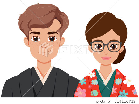 Traditional Japanese Couple Illustration Traditional Japanese Couple Illustration 119116715