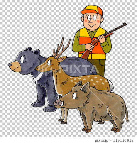 猟師とツキノワグマと鹿と猪 119116918