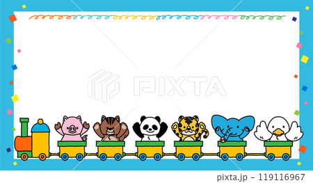 可愛い動物さんたちが電車に乗ったメッセージフレームD 可愛い動物さんたちが電車に乗ったメッセージフレームD 119116967