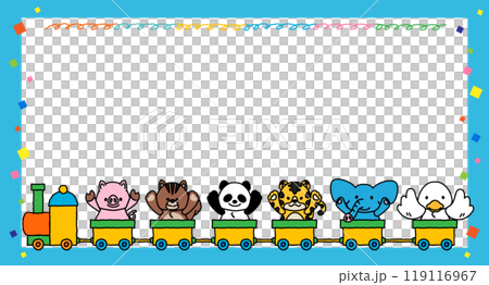 可愛い動物さんたちが電車に乗ったメッセージフレームD 可愛い動物さんたちが電車に乗ったメッセージフレームD 119116967