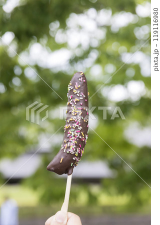 チョコバナナを持つ子供手元 119116980