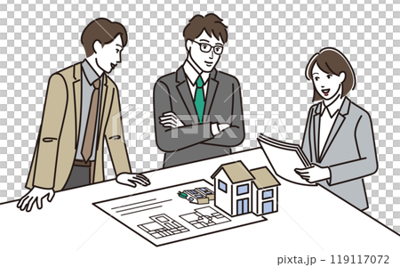 住宅についての打ち合わせをするビジネスマンたち 119117072