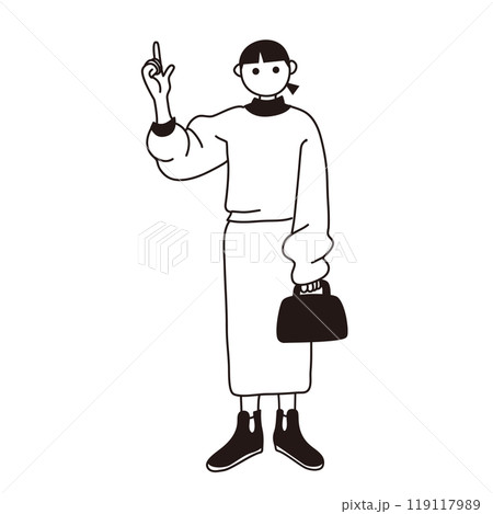 指をさす若い女性のベクター線画 119117989