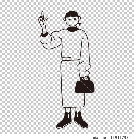 指をさす若い女性のベクター線画 119117989