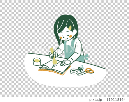 本の補修をしているエプロンを着用した女性-4色 本の補修をしているエプロンを着用した女性-4色 119118164