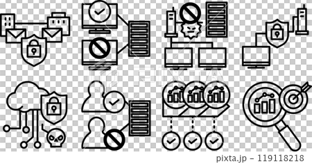 數位行銷所需的安全措施圖示集。 數位行銷所需的安全措施圖示集。 119118218