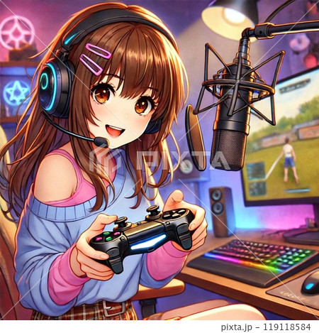ゲーム配信をする女の子「AI生成画像」 119118584