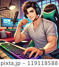 ゲーム配信をするマッチョな男性配信者「AI生成画像」 119118588