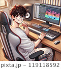 男性の音楽プロデューサーの作業風景「AI生成画像」 119118592