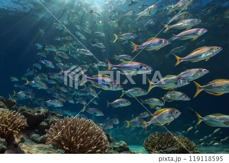 サンゴと青い海と魚たち 119118595