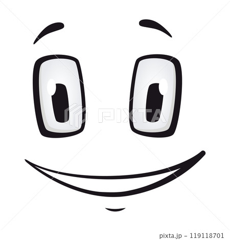Cartoon faces. Funny face expressions, caricature emotions. Cute character with expressive eyes and mouth, vector smiley emoticon happy tongue emoticon Cartoon faces. Funny face expressions, caricature emotions. Cute character with expressive eyes and mouth, vector smiley emoticon happy tongue emoticon 119118701