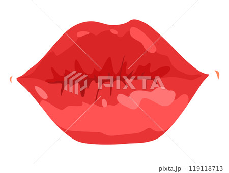 Red lip female. Woman expressed emotion, beauty concept. Modern flat vector design illustration 119118713
