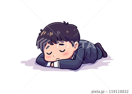 がっかりして寝転ぶスーツを着た男性の可愛いイラスト 119118832