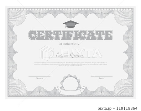 Certificate features a sophisticated geometric line pattern around its border and placeholders for name and date, suitable for various official purposes 119118864