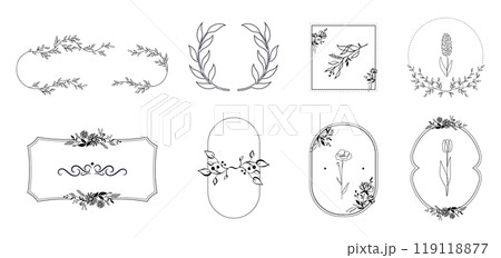 Border designs showcase beautiful floral motifs, perfect for enhancing invitations, stationery, and other creative projects with a touch of elegance 119118877