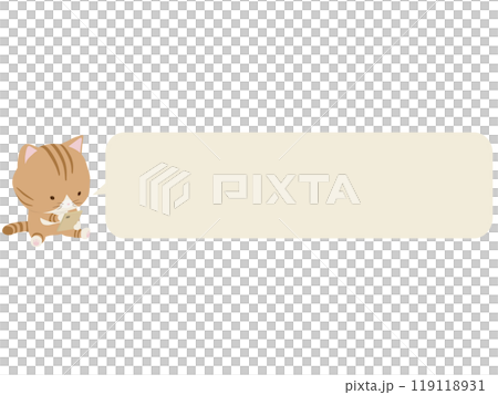 Brown tabby cat operating a smartphone. With speech bubble Brown tabby cat operating a smartphone. With speech bubble 119118931