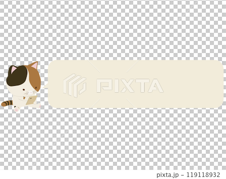 Calico cat operating a smartphone. With speech bubble Calico cat operating a smartphone. With speech bubble 119118932