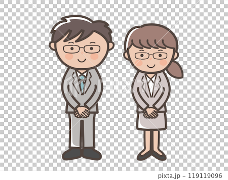 客戶服務中男性和女性商人的插圖pose_戴眼鏡的男孩和戴眼鏡的女孩 客戶服務中男性和女性商人的插圖pose_戴眼鏡的男孩和戴眼鏡的女孩 119119096