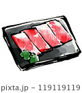 皿に盛った肉　手描きイラスト 119119119