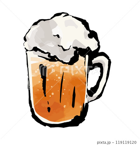 ジョッキに注いだビール　手描きイラスト 119119120