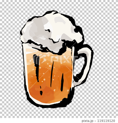 ジョッキに注いだビール　手描きイラスト 119119120