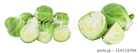 Brussels sprouts and half isolated on white background with full depth of field 119119764