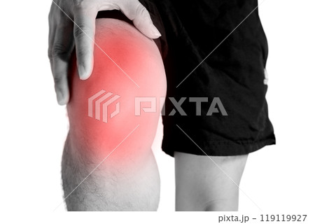 Knee pain .man standing caught his knee.  health concepts 119119927