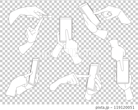 スマホをクリックする手のモノクロ線画イラスト素材セット スマホをクリックする手のモノクロ線画イラスト素材セット 119120051